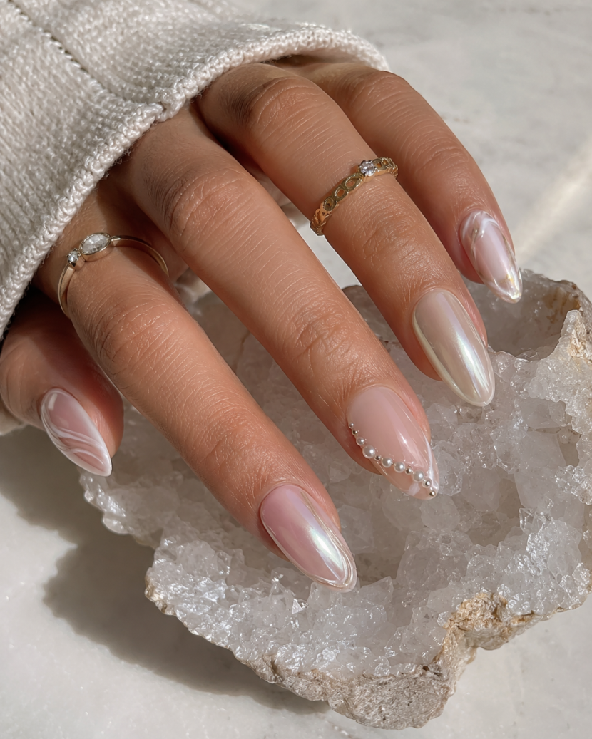 30 Handmade Press-on Nail Designs Ivory Pearl Nail Set